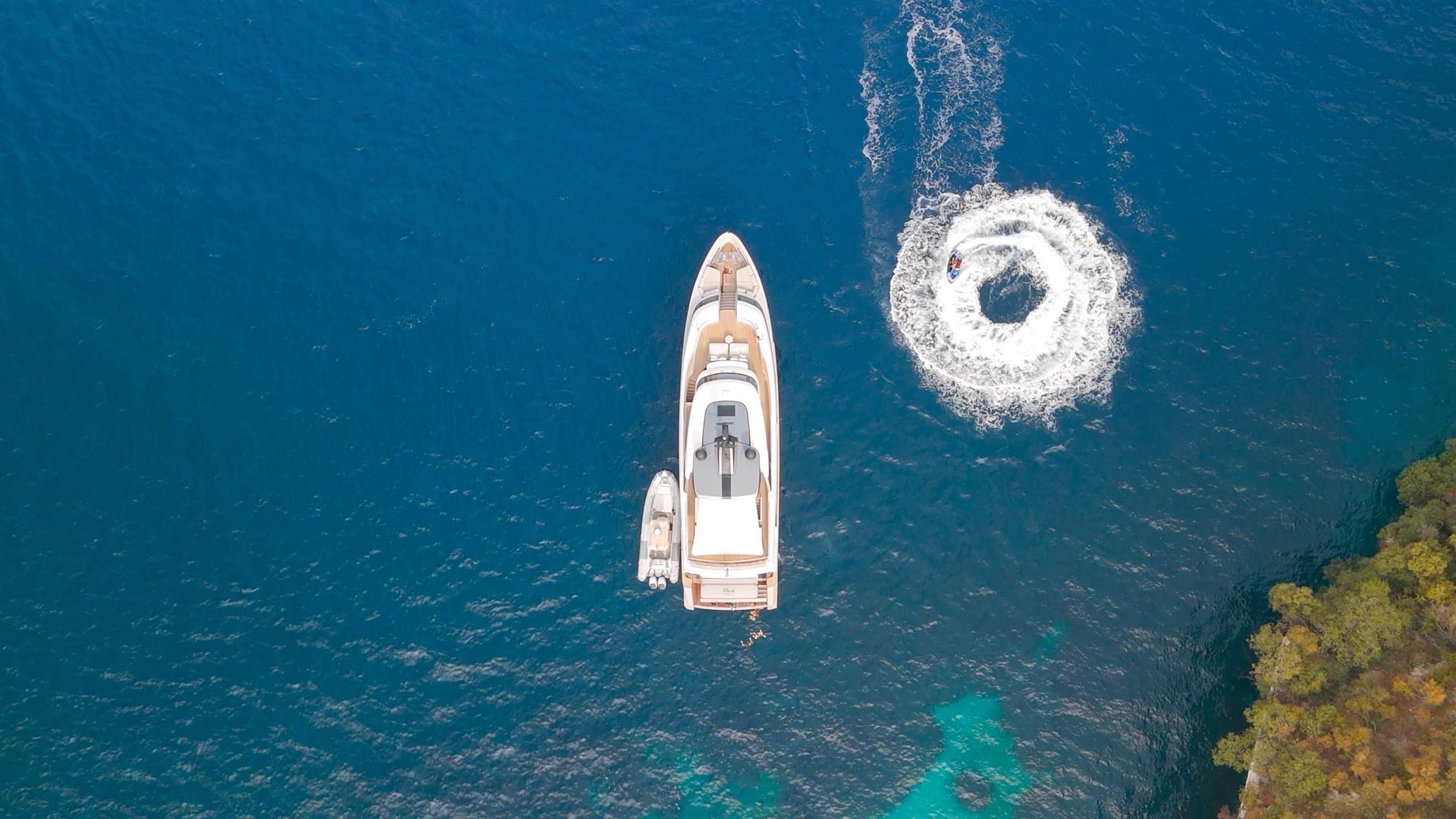 FLORI - aerial view at anchor with jet ski | Drivas Yachts