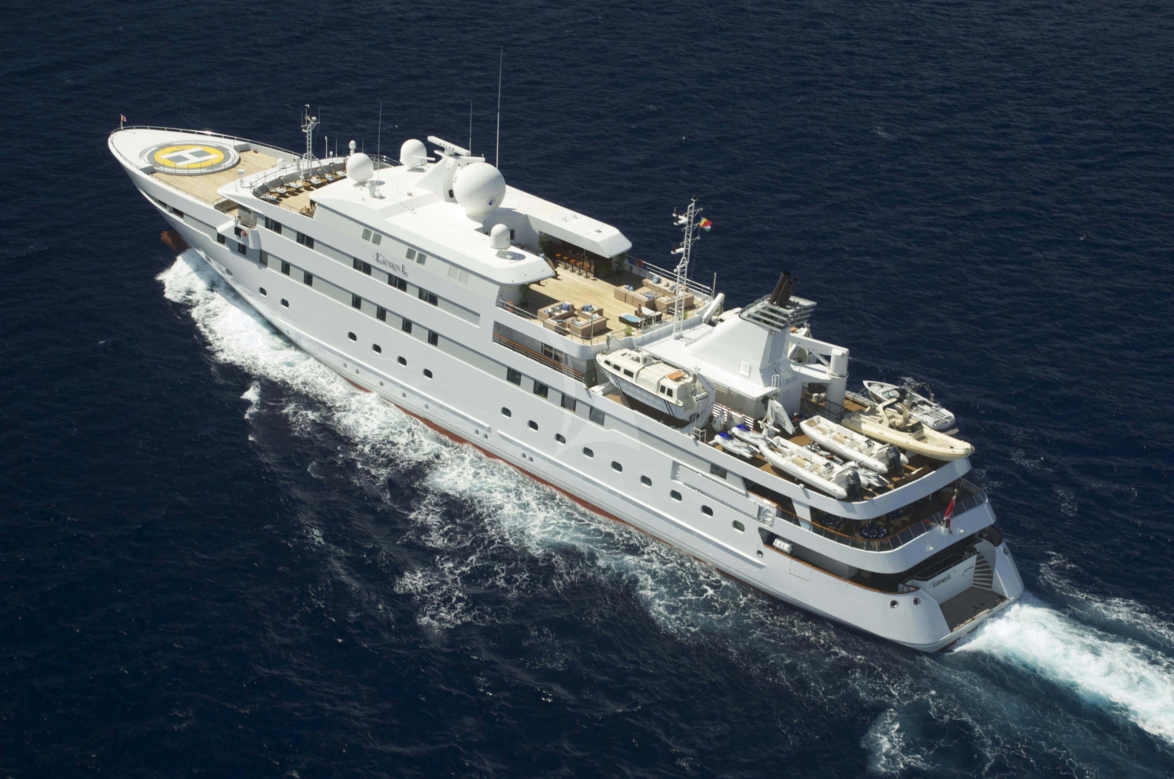 Motor yacht LAUREN L 90m by Cassens-Werft — aerial view