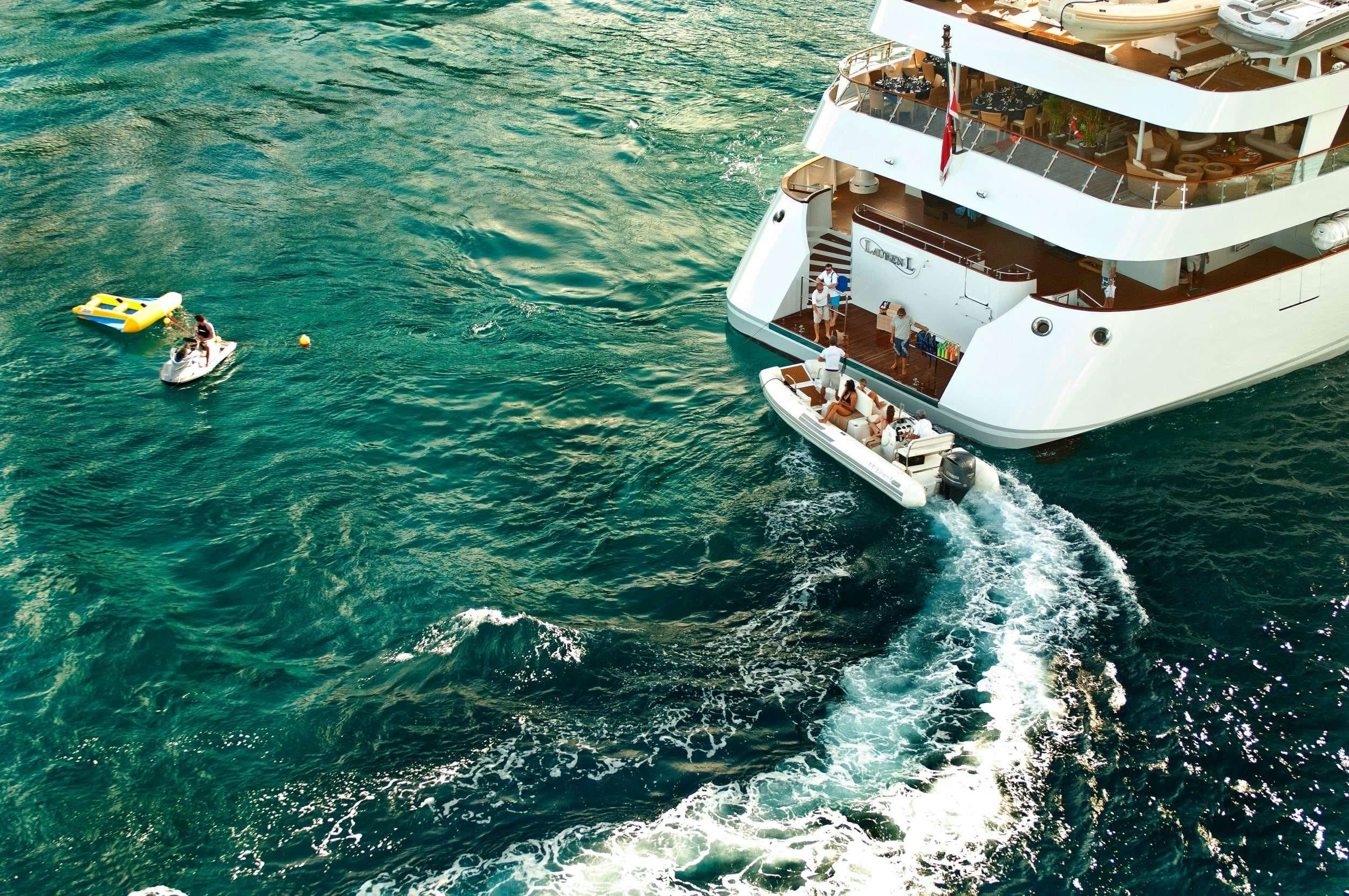 Motor yacht LAUREN L 90m by Cassens-Werft — aerial view
