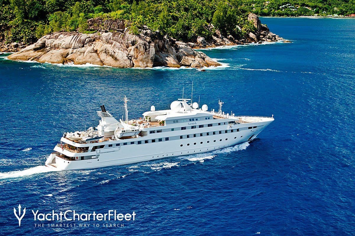 Motor yacht LAUREN L 90m by Cassens-Werft — aerial view