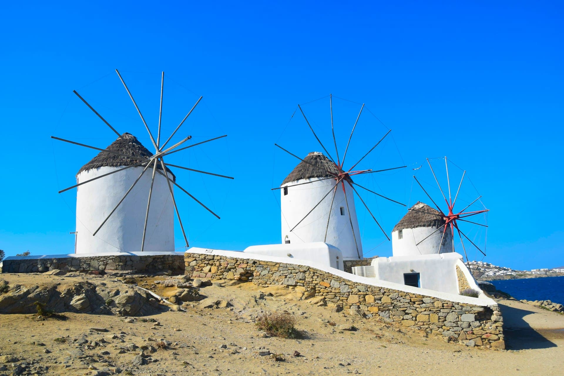 Mykonos windmills overlooking the Aegean Sea