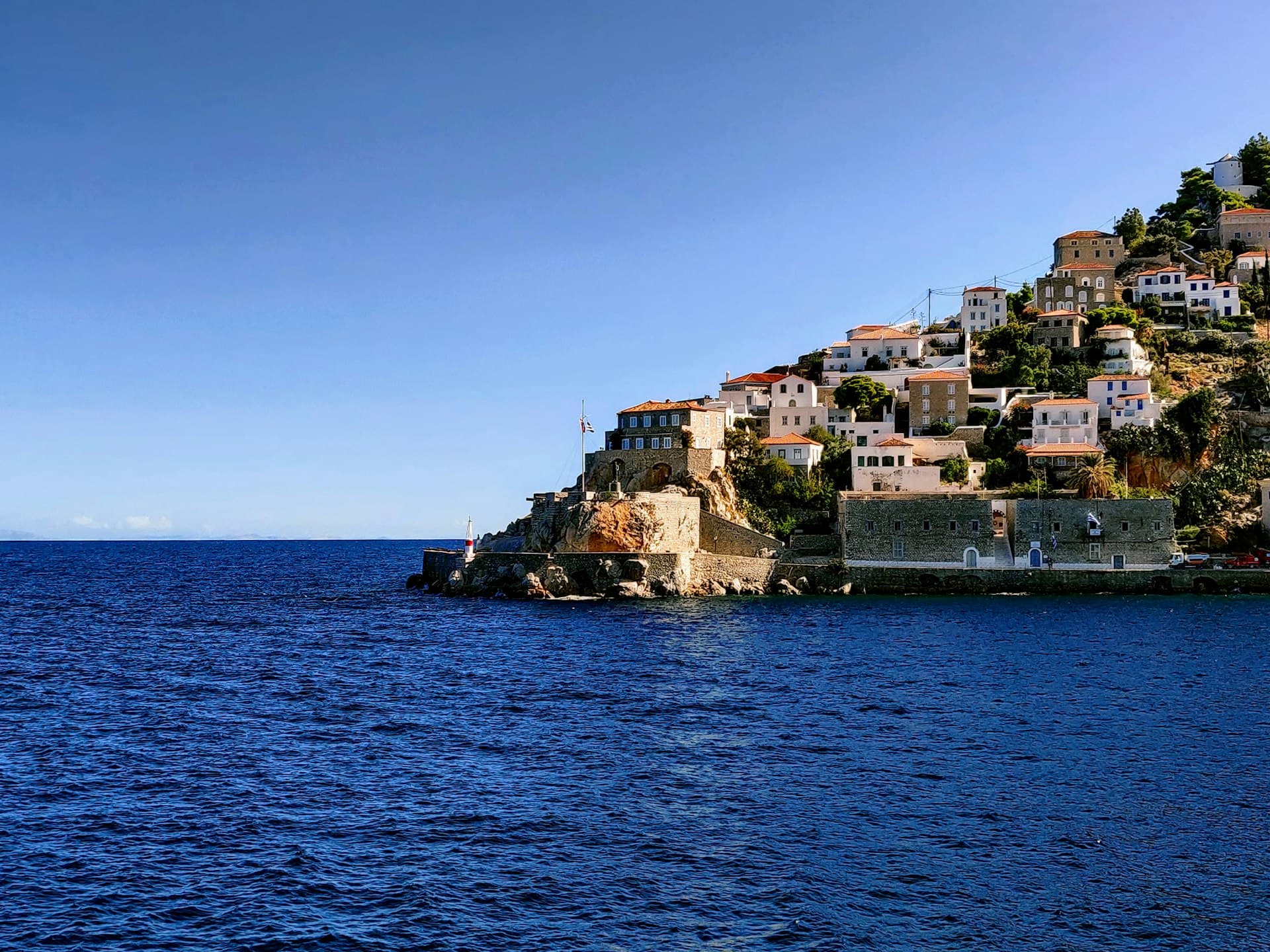 Aerial view of a yacht cruising the Saronic Gulf