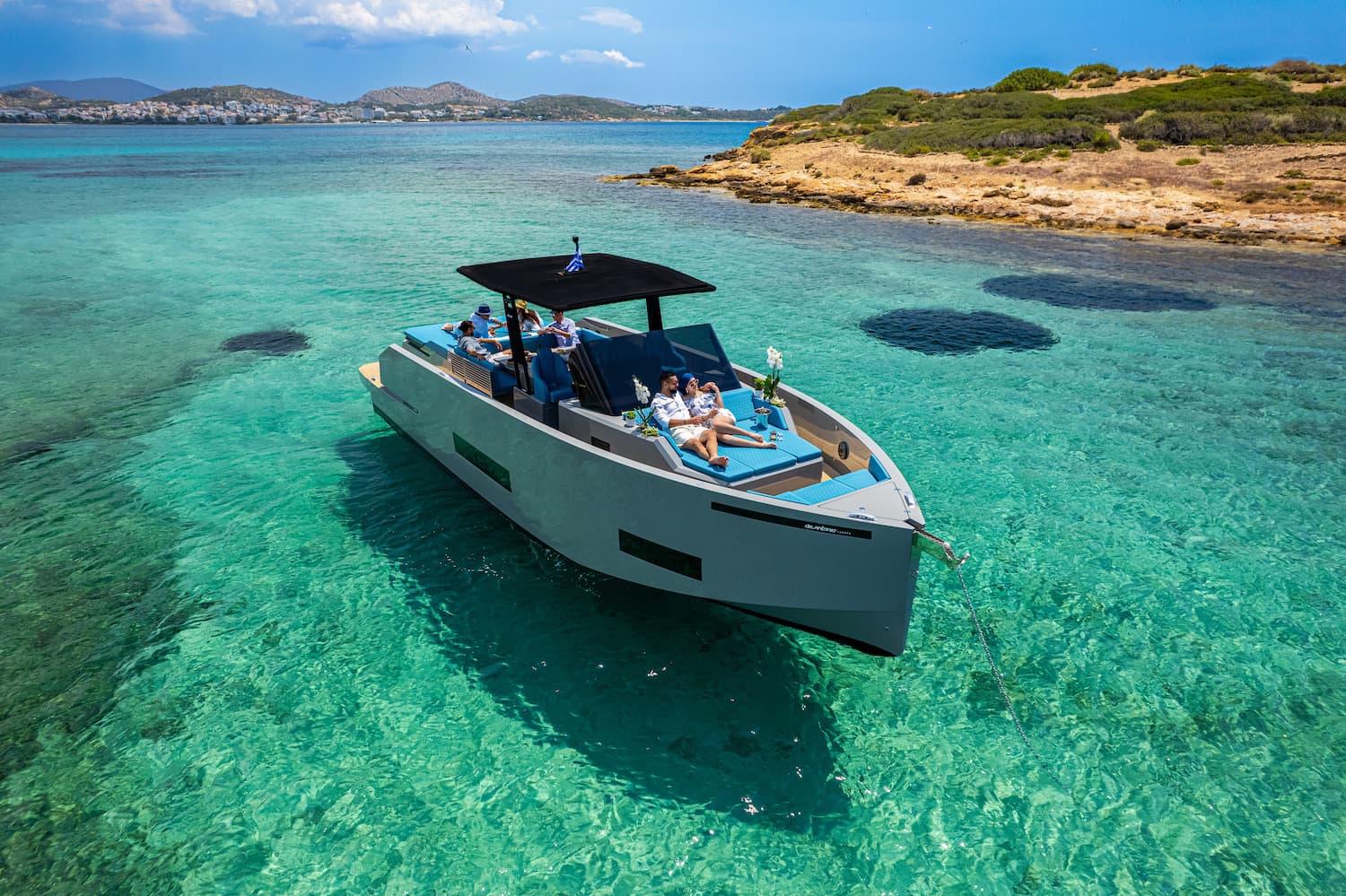 De Antonio 42 with bow cabin and quiet outboards.