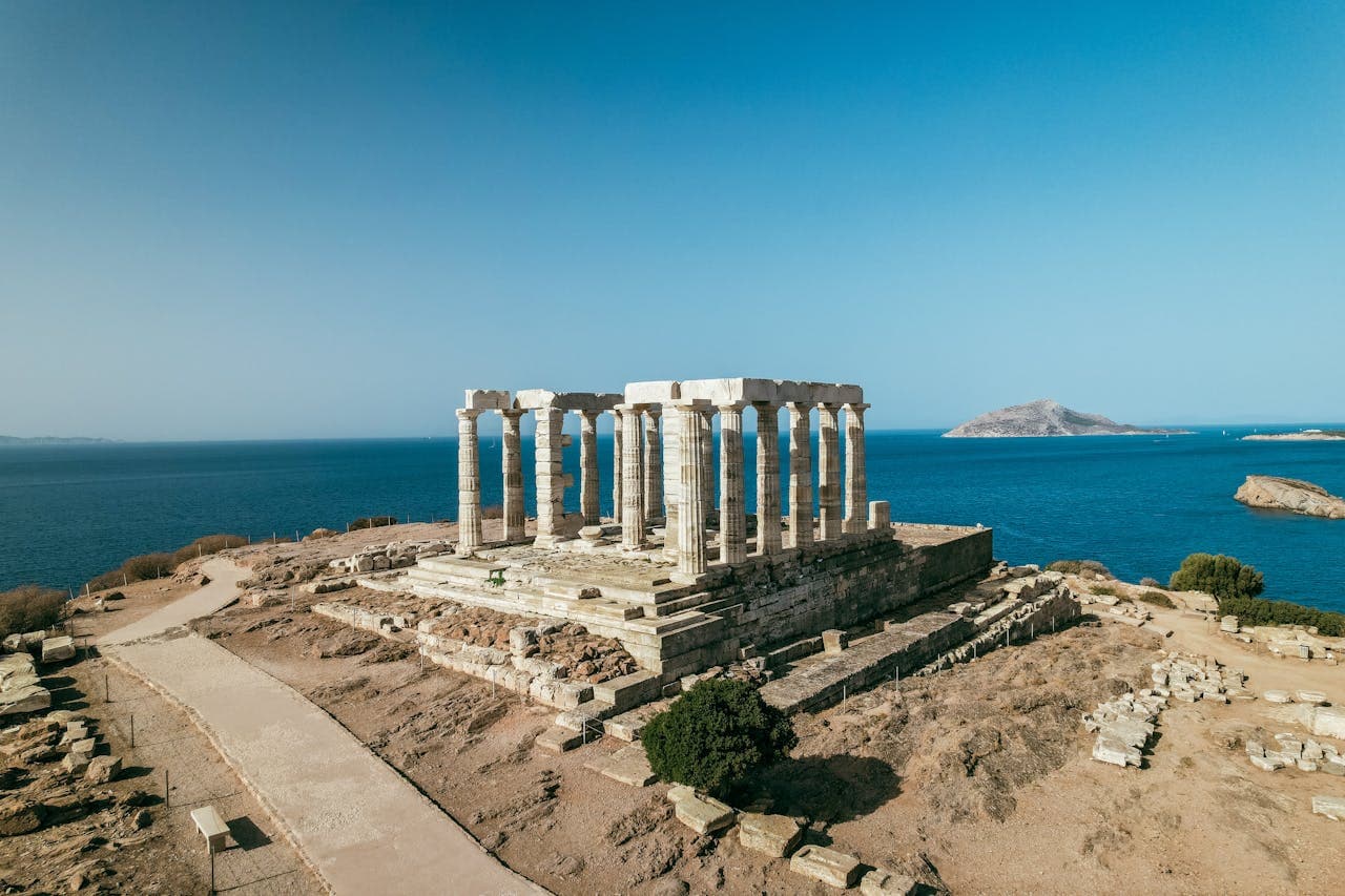 Temple of Poseidon at Cape Sounion at golden hour