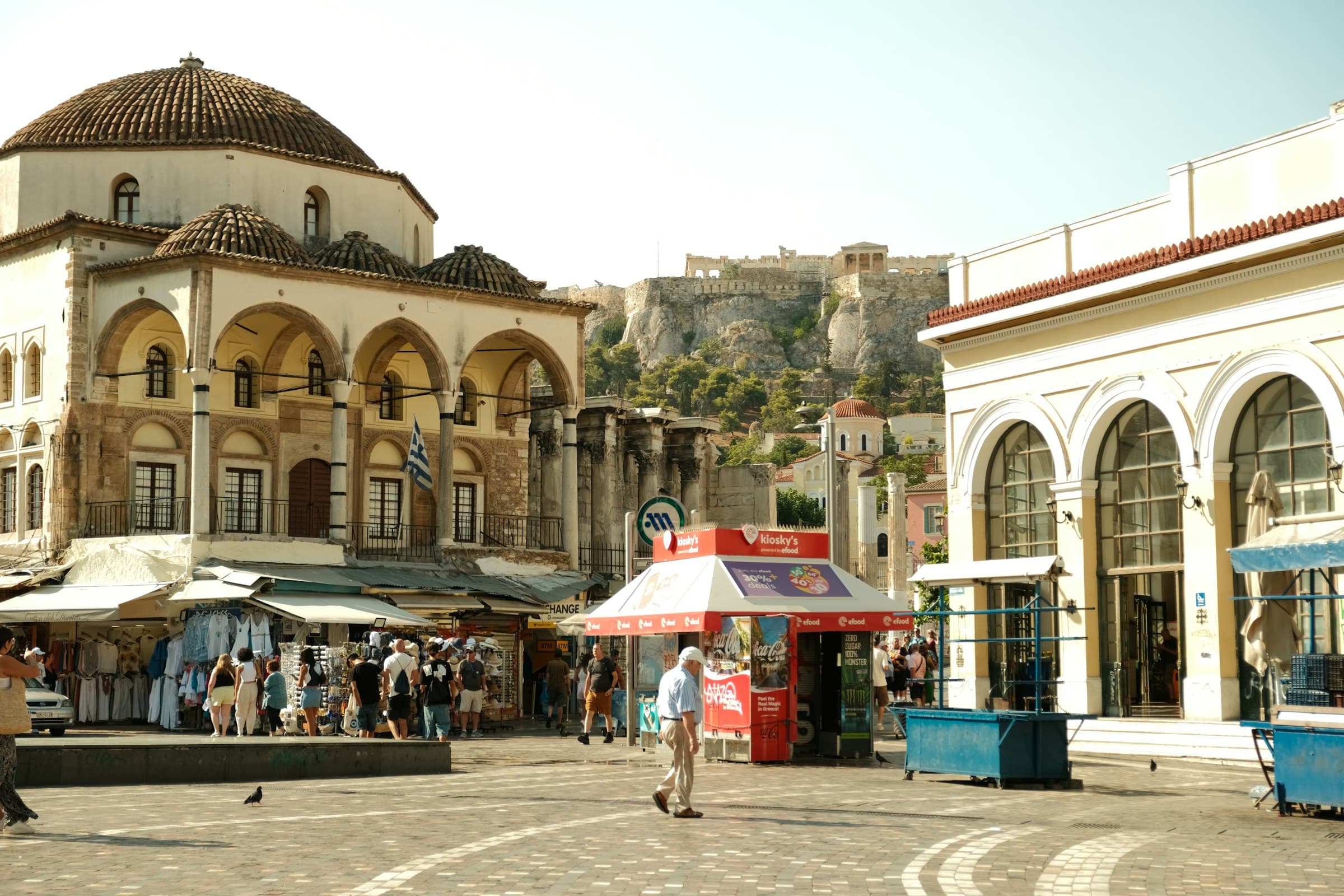 Ancient ruins on a quiet Athens square