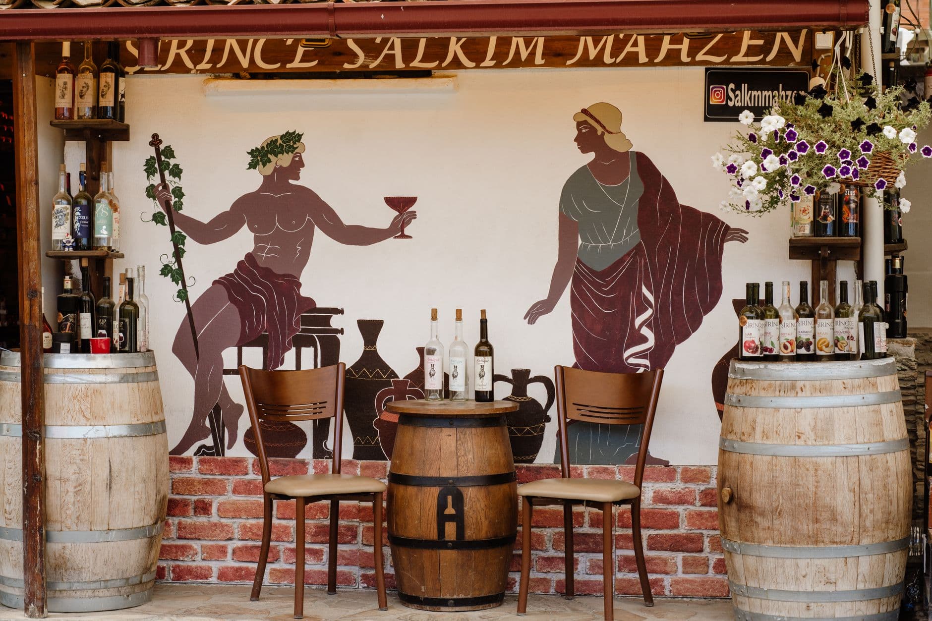 An outdoor wine bar in Athens